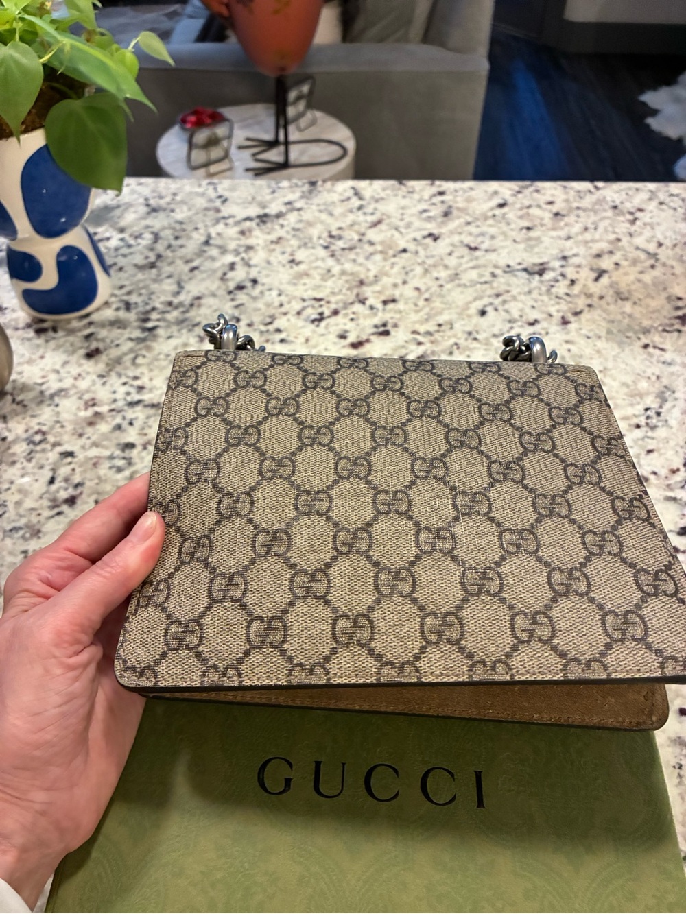 Gucci GG Supreme Canvas Shoulder Bag in tan and silver - Picture 13 of 16